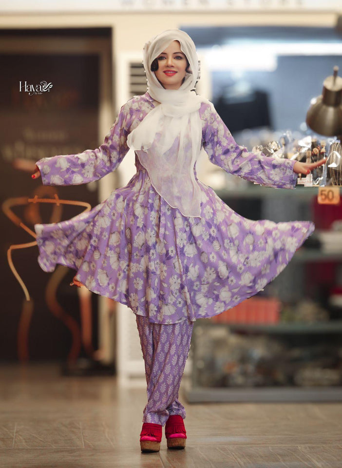 2 Pc Purple Floral Belt Suit