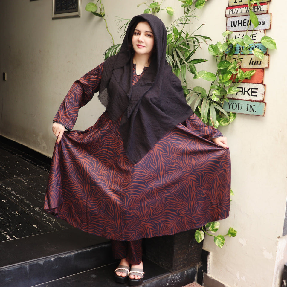 2 Pcs Brown Leopard Print Cotail Suit