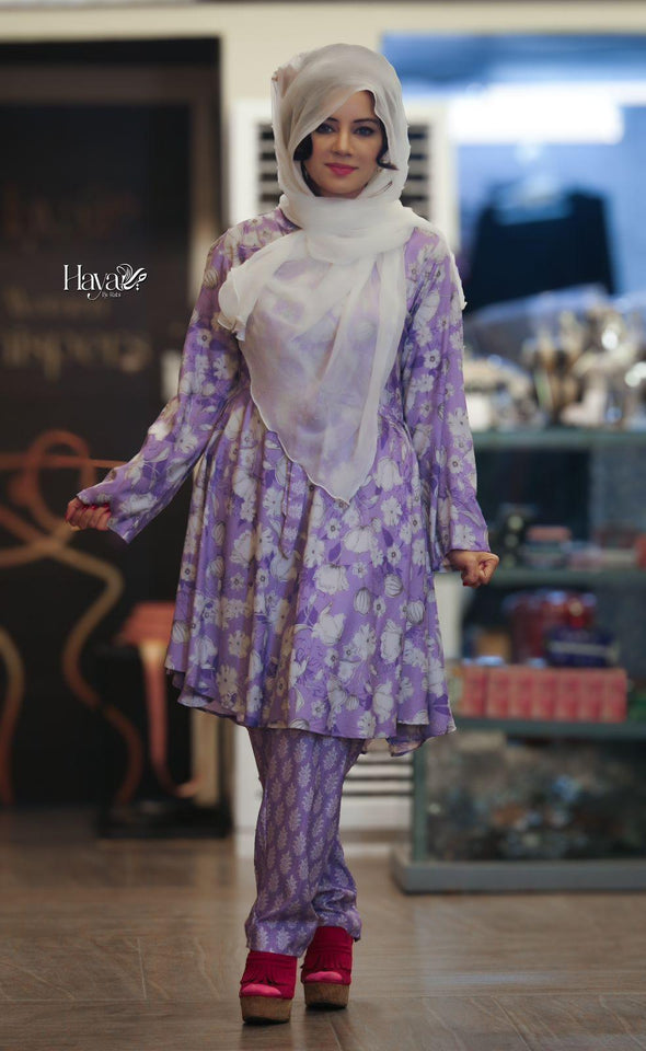 2 Pc Purple Floral Belt Suit