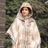 Plaid Button Winter Shawl